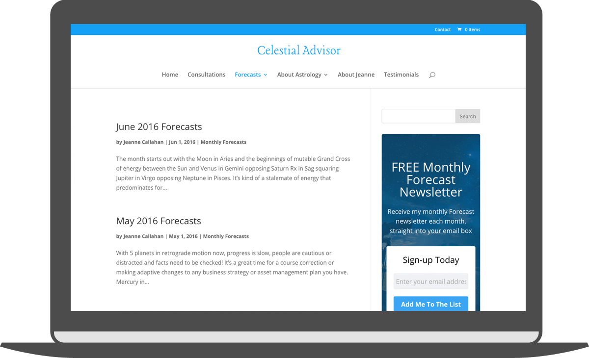 Celestial Advisor Forecasts Page