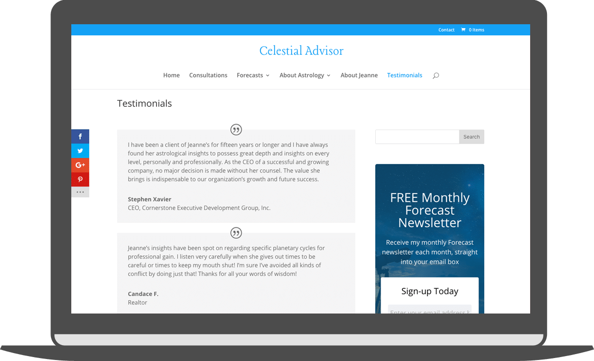Celestial Advisor Testimonials Page