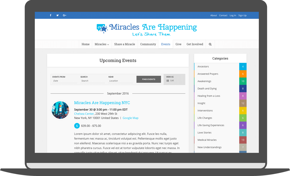 Miracles Are Happening Events Page